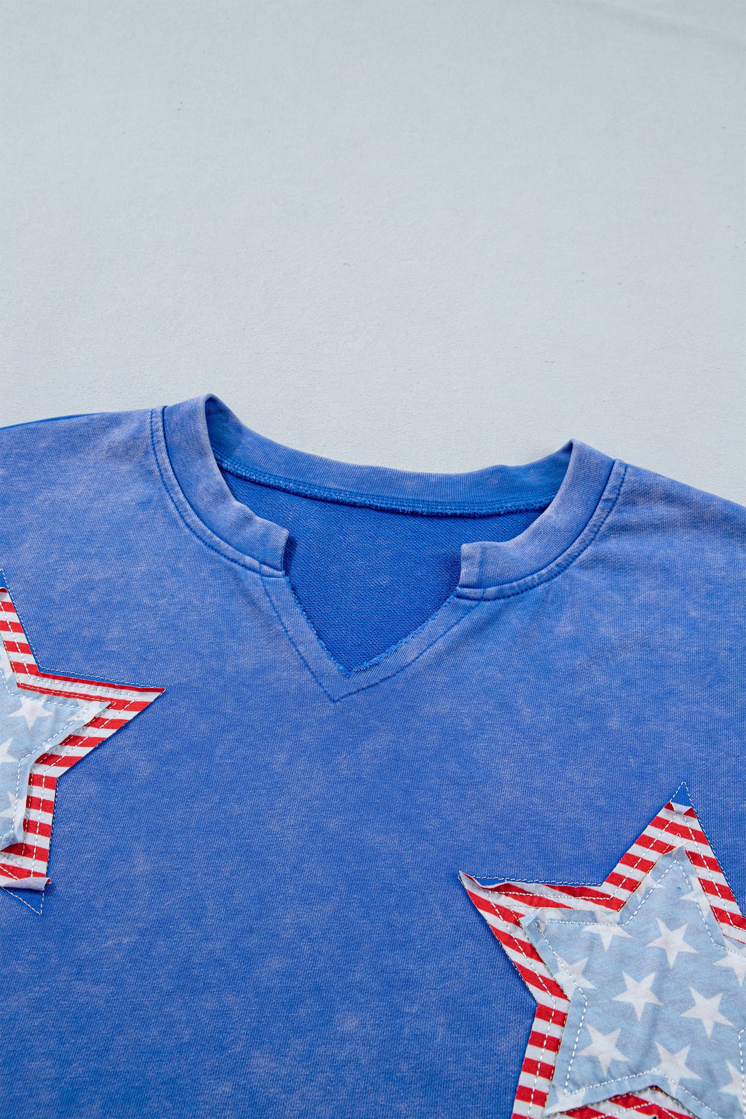 White Patriot Star Patched Notched Neck Mineral Washed Tee
