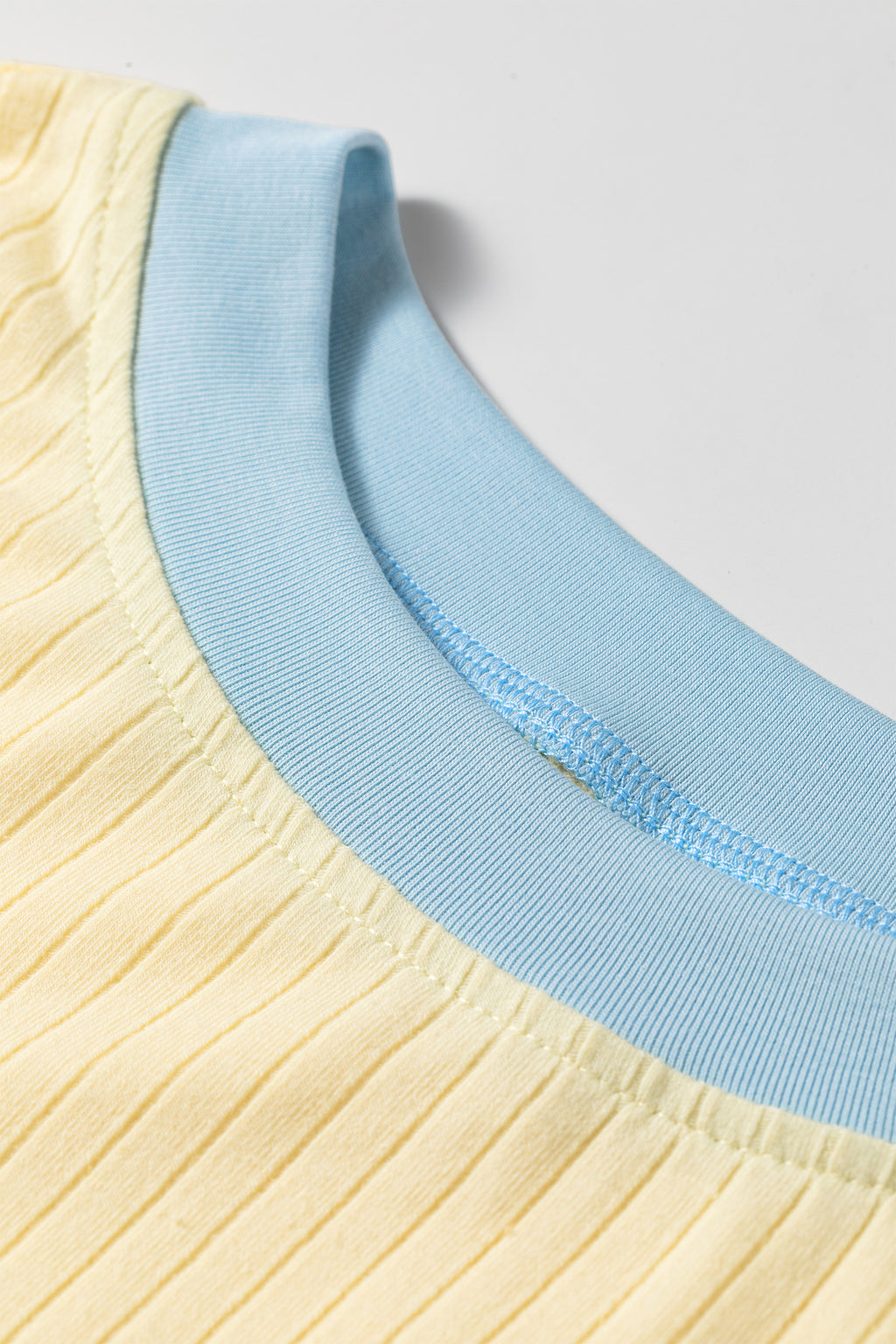 Yellow Ribbed Knit Color Block Trim Tee and Drawstring Skirt Set