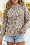 Leopard Print Mock Neck Long-Sleeve Top with Ribbed Trim