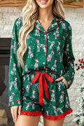 Green Long Sleeve Dog Print Two Piece Shift Christmas Lounge Set