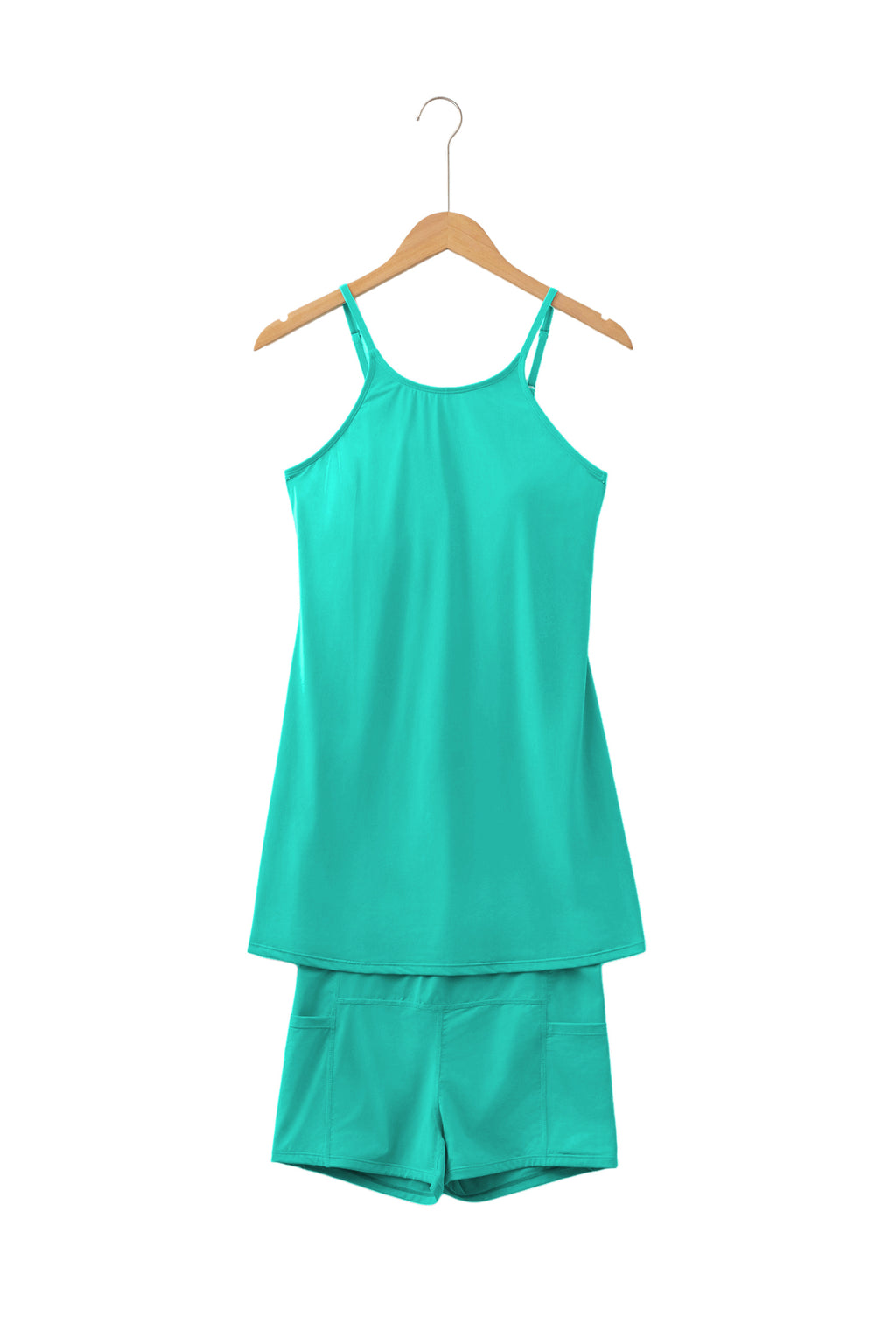 Beau Blue Solid Color Tunic Tank Dress Athletic Shorts Two Piece Set