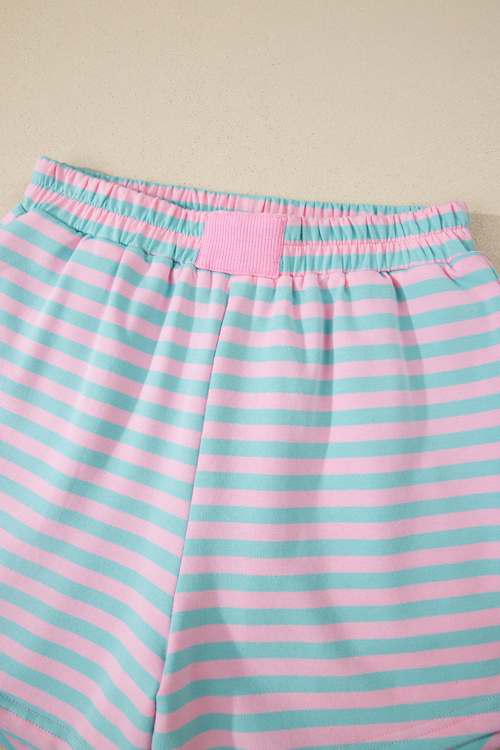 Green Stripe Color Block Detail Long Sleeve Pullover Elastic Waist Pull On Shorts 2pcs Set