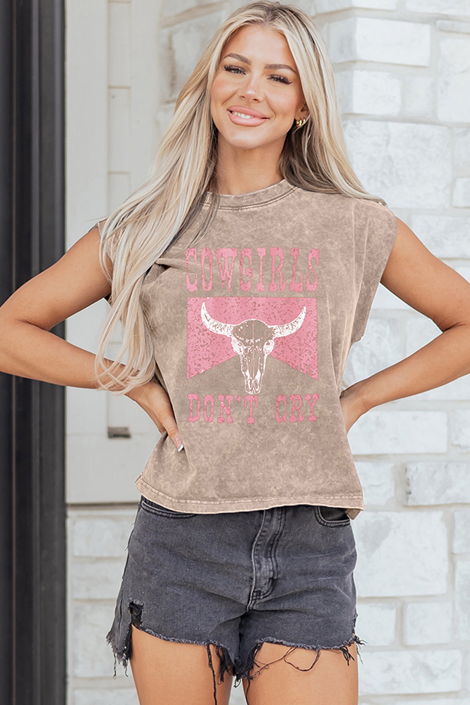 Smoke Gray Cowboy & Beer Western Graphic Mineral Wash Tank Top