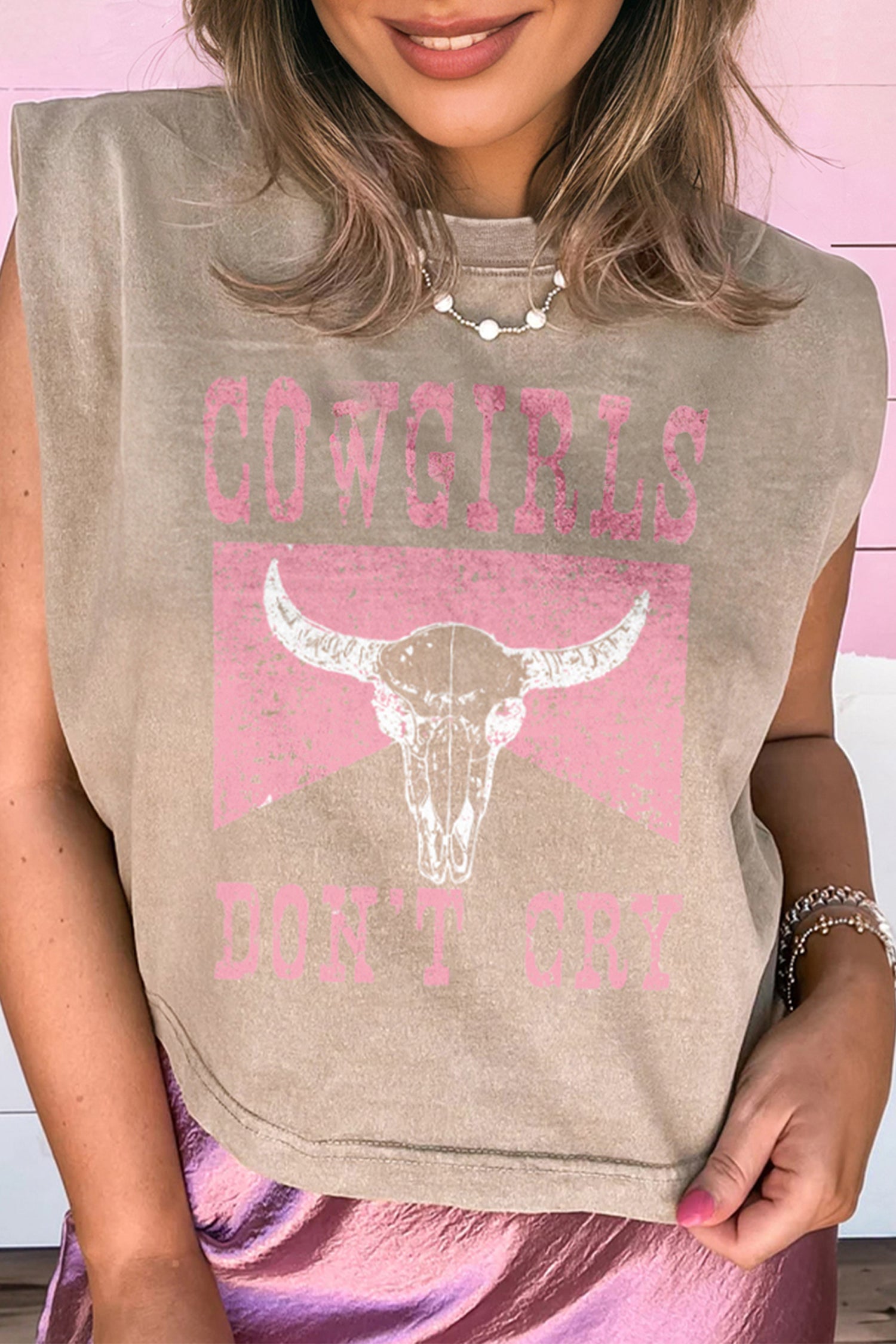 Smoke Gray Cowboy & Beer Western Graphic Mineral Wash Tank Top