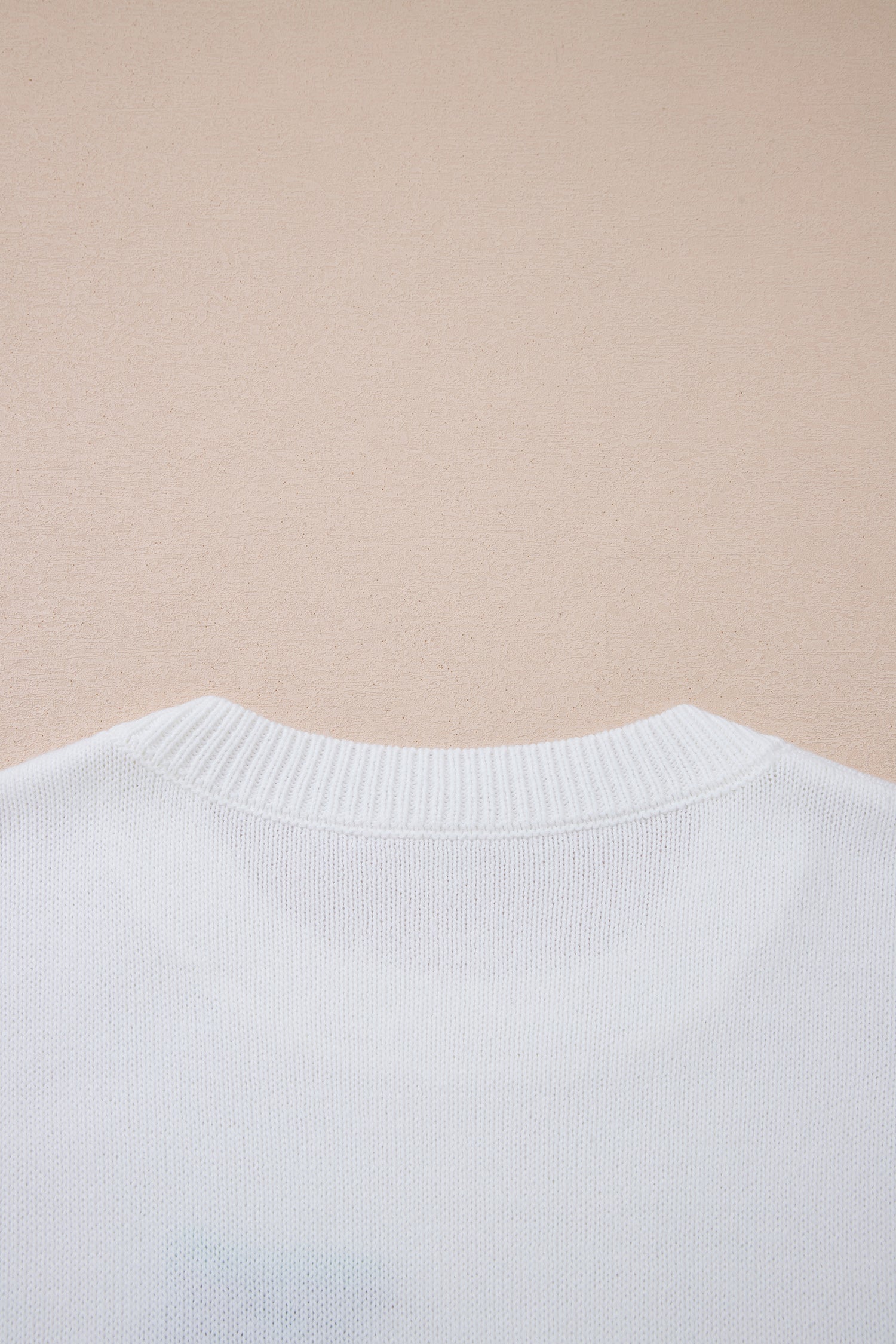 White Drop Shoulder Round Neck Long Sleeve Pullover Sweater