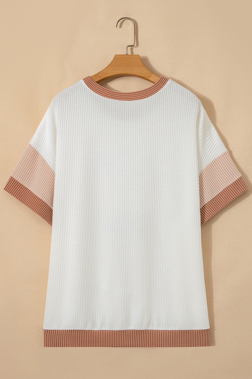 Apricot Bowknot Applique Plus Size Ribbed Top