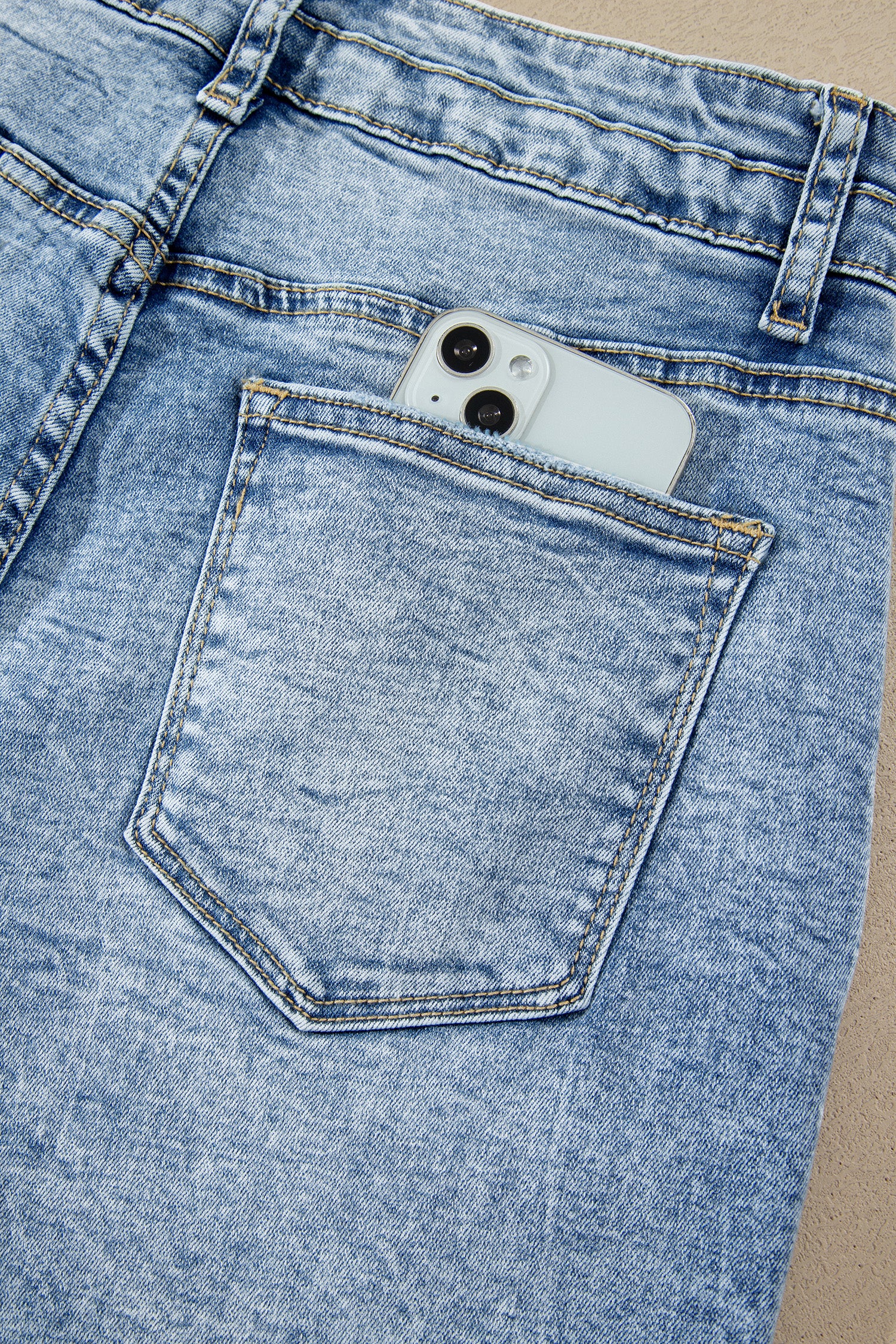 Sail Blue Acid Wash Pocket Detail Flare Jeans
