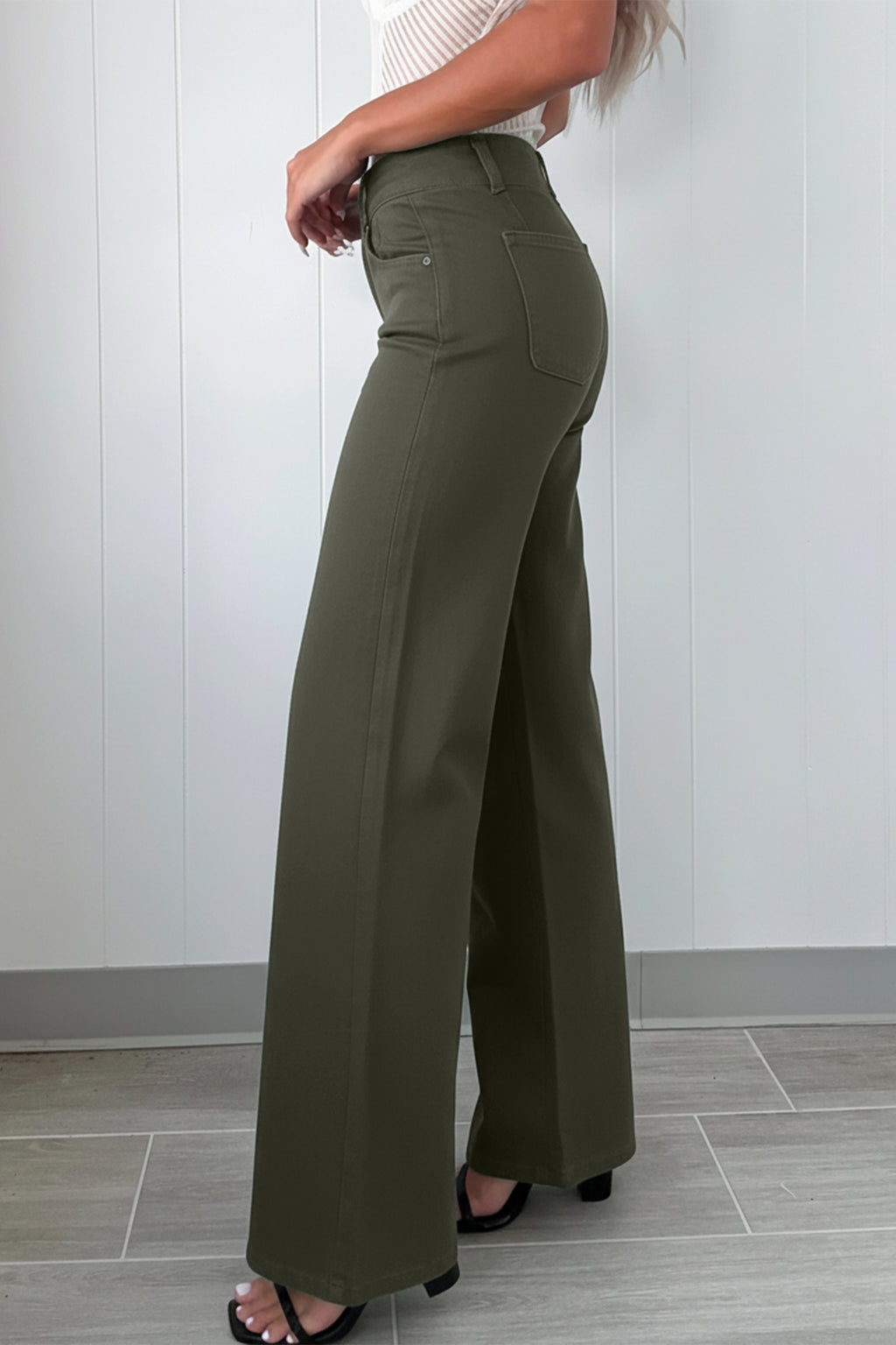 Mist Green 2-Button High Waist Flared Bottom Jeans