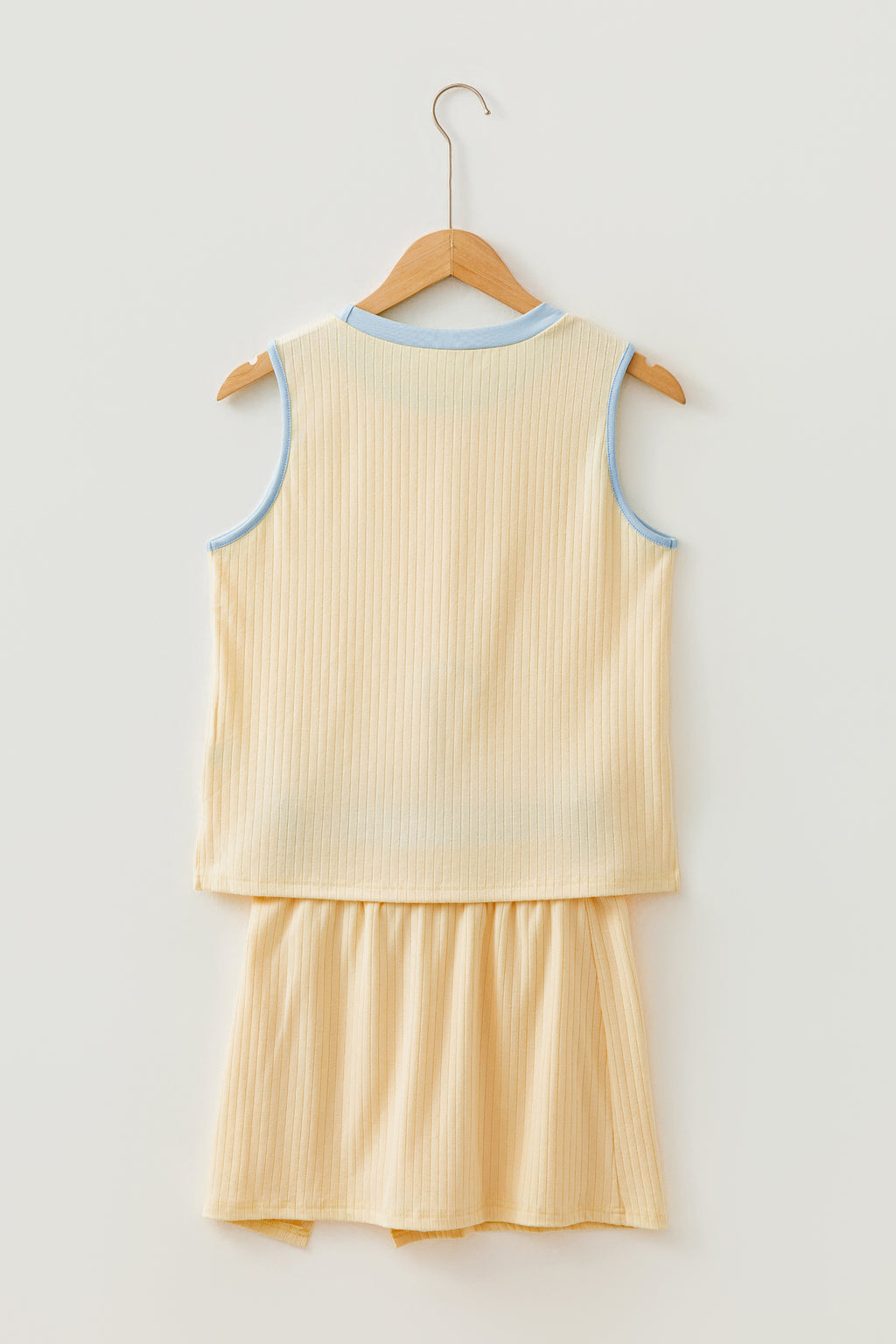 Yellow Contrast Trim Ribbed Tank Split Skort 2pcs Set